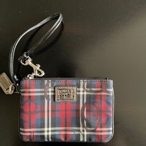 Coach Wristlet. Plaid: Blue, red, grey.